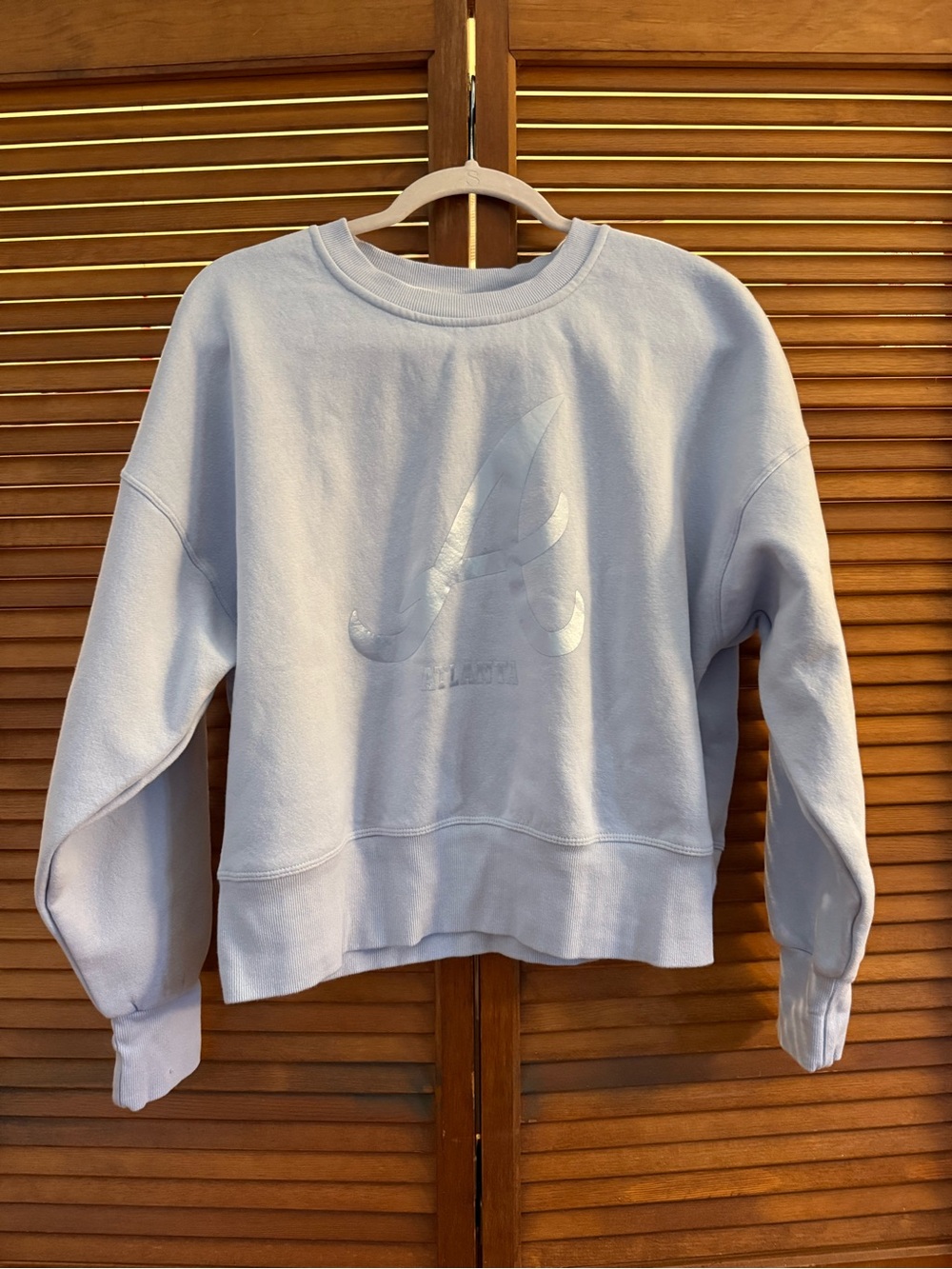 Atlanta Braves Pale Blue Crew Sweatshirt with Tonal Embossed 'A'